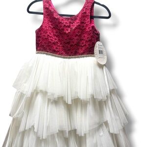 American Princess Girls Dress Red Lace Ivory Tulle Party Holiday Size 10